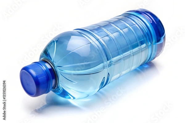 Fototapeta Transparent Blue Plastic Water Bottle with a Closed Cap on a White Background