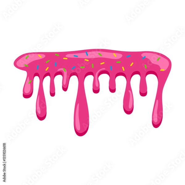 Fototapeta pink sweet melting icing with colorful sprinkles and pink donut vector illustration