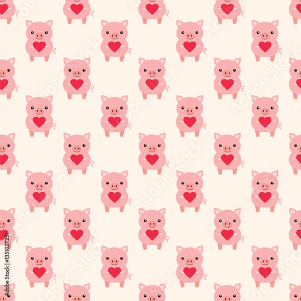 Fototapeta Pink pig seamless pattern vector illustration