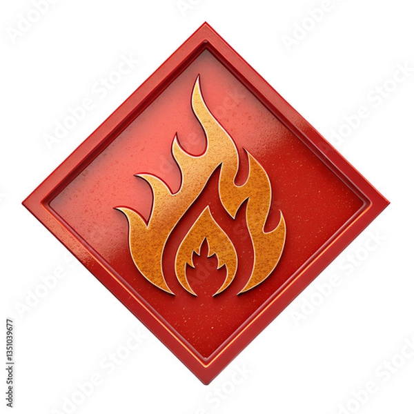 Obraz The stylized flames within the red diamond serve as a visual alert. Generative AI.