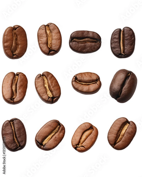 Fototapeta Roasted coffee beans, close-up view (1) isolated on white or transparent
