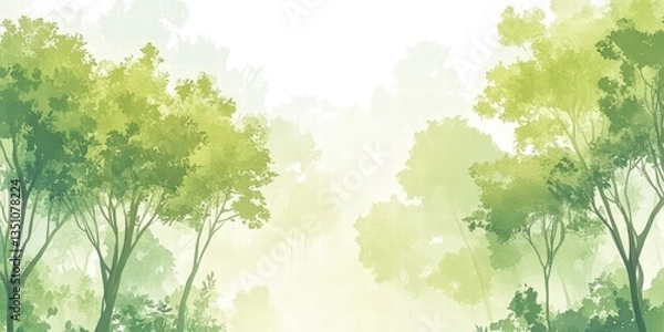 Fototapeta Lush Green Forest Landscape with Soft Mist in Background