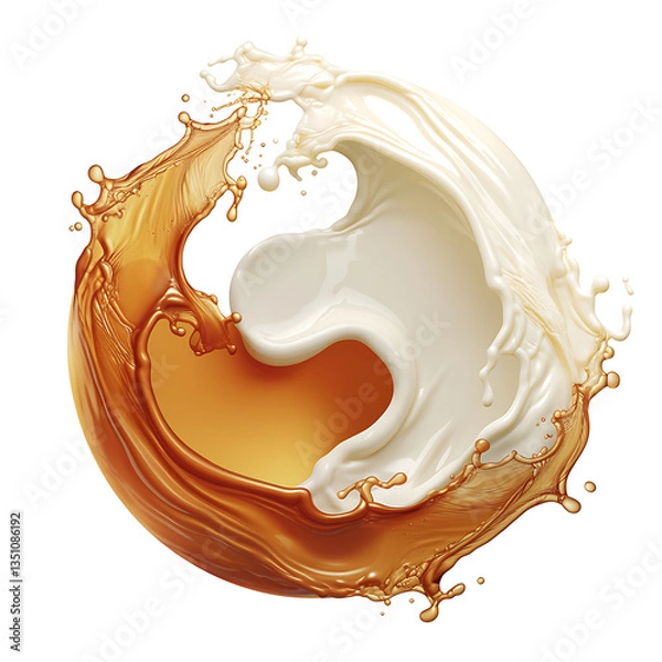 Fototapeta Illustrations of milk production, dairy farming, milk splashes, bottles, cartons, cows, and rustic farm elements, isolated on white background for commercial use.