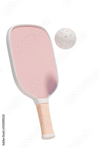 Obraz A pink paddle and ball, perfect for a fun game of pickleball on a sunny day. 3d rendering
