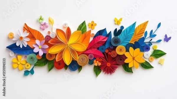 Fototapeta Create vibrant, colorful paper flowers! This craft art design features beautiful petals and leaves, allowing your paper blooms to flourish with artistic splendor.