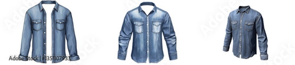 Obraz Three denim shirts, various sizes. Studio shot isolated on white or transparent