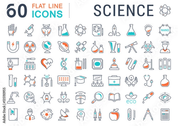 Obraz Set Vector Flat Line Icons Science