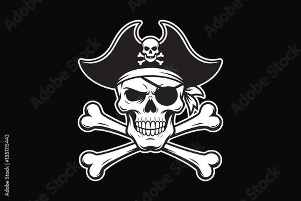 Obraz Pirate  Skull Black and White Vector