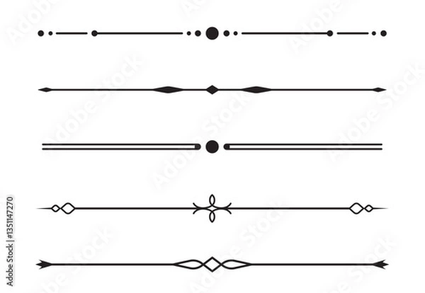 Fototapeta Set of Vintage decorative lines. text dividers. Line border. Lines separators, Borders, Vintage dividers, Underline elements. Vector illustration