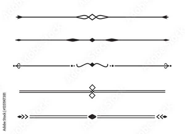 Fototapeta Set of Vintage decorative lines. text dividers. Line border. Lines separators, Borders, Vintage dividers, Underline elements. Vector illustration