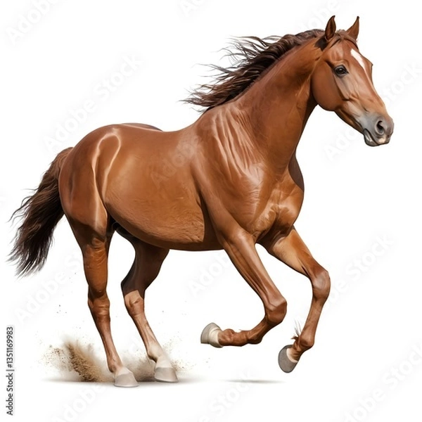 Fototapeta Chestnut Horse Running, Dynamic Pose, Isolated on White