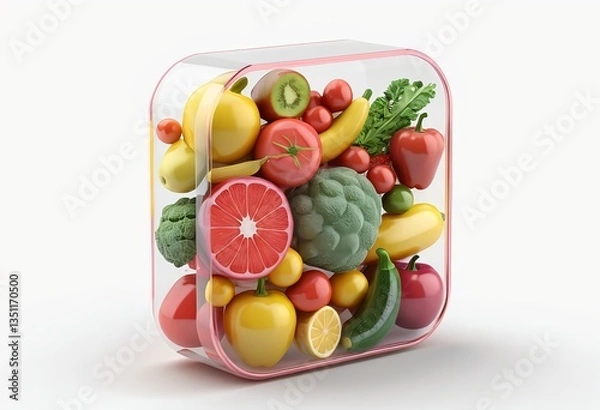 Fototapeta Fresh Fruit and Vegetables in a Glass Container