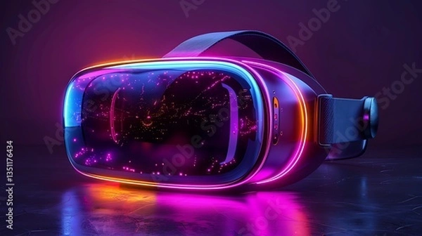 Obraz Futuristic virtual reality headset glowing with vibrant neon colors against a dark background
