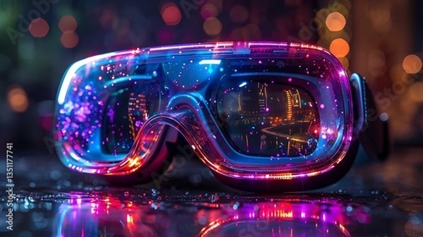 Obraz Colorful futuristic goggles with vibrant reflections in a dynamic, illuminated environment