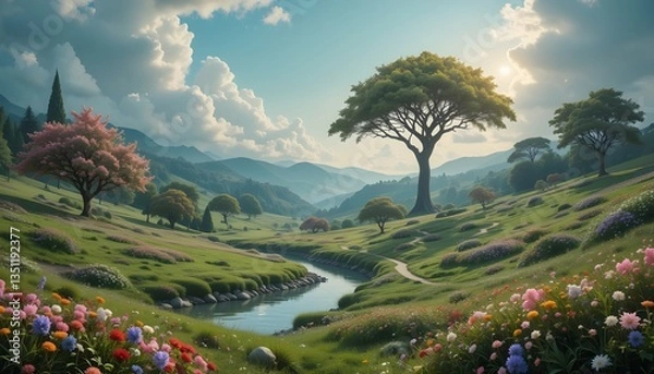 Obraz landscape with mountains and river