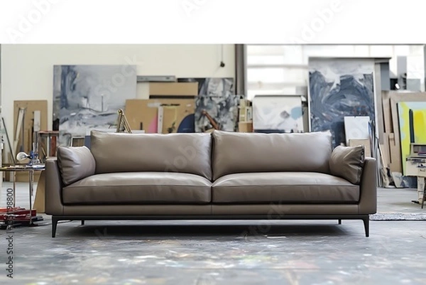 Fototapeta Modern leather sofa in art studio