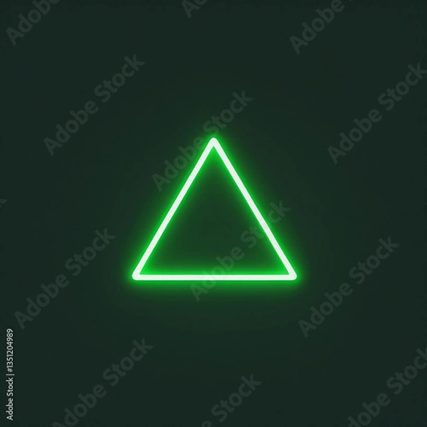 Fototapeta AI Generative. Glowing neon green triangle frame against a pitch black background. 13