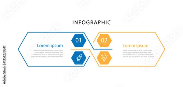 Fototapeta 2 step infographic template, 2 table or columns information with line style. Vector timeline can be used workflow, business presentation and web graphic design 