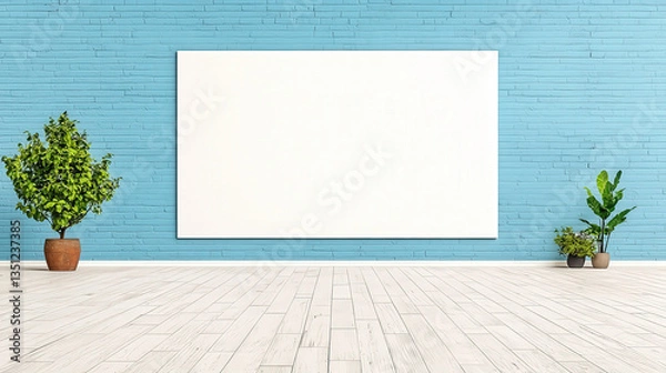 Fototapeta Billboard mockup in a futuristic smart city, high-tech screen, clear blue sky, sleek modern branding 