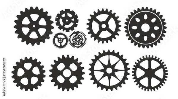 Obraz Set of Black Gear Icons with Different Designs