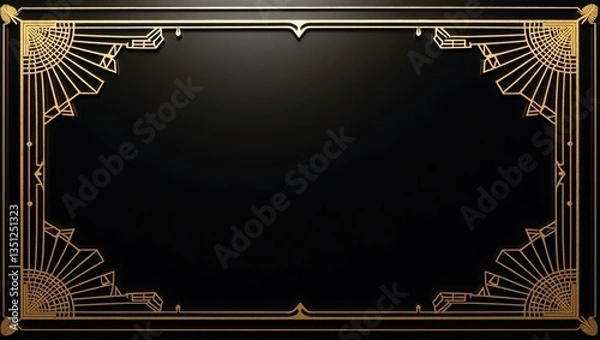 Fototapeta Elegant Gold Art Deco Frame on Black Background Geometric Design Vintage Style Border
