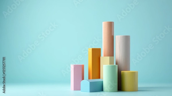 Fototapeta Pastel Colored Geometric Shapes Abstract Background Modern Minimalist 3D Render