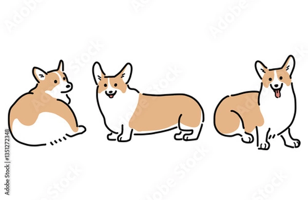 Obraz コーギーのイラストセット