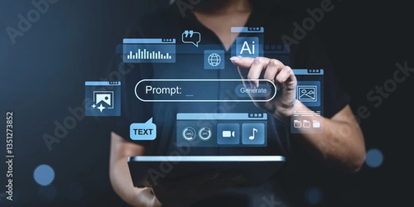 Fototapeta AI-powered prompt generation interface with futuristic digital elements.
