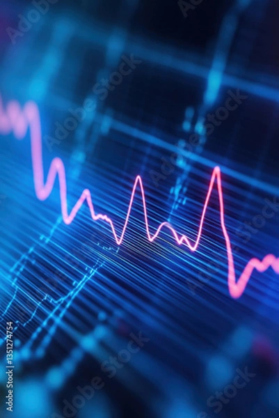 Fototapeta Digital pulse and data concept with neon lines.