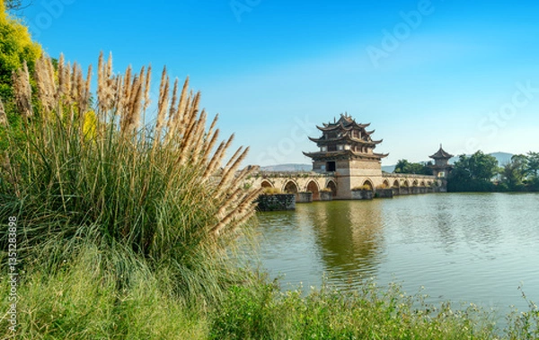 Obraz Seventeen-hole bridge (Double Dragon Bridge) in Jianshui County, China. Construction during the Qianlong period of the Qing Dynasty has been