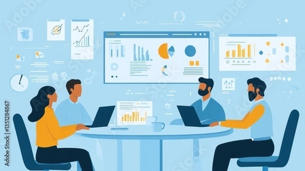 Obraz Team analyzing data charts, meeting room, project discussion, business strategy