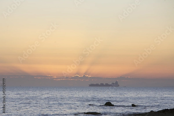Fototapeta Statek towarowy, trasa morska