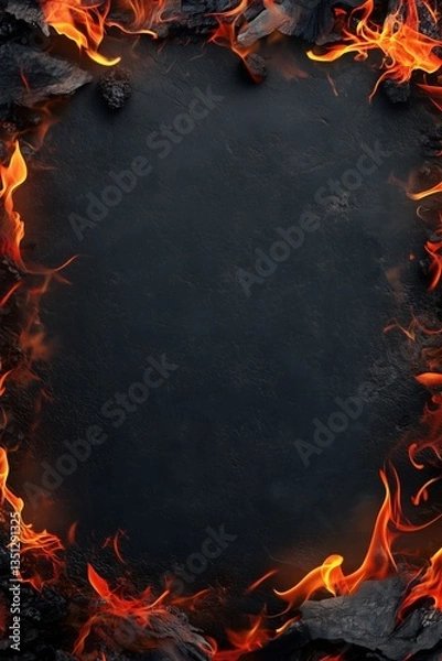 Fototapeta Flame-decorated border template with strong visual heat elements