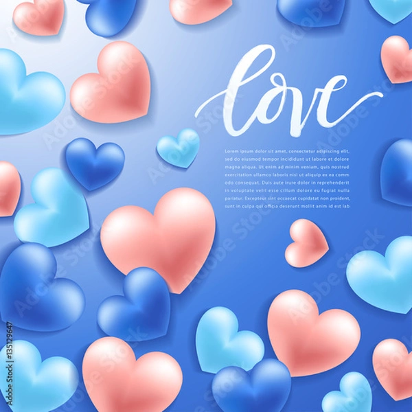 Fototapeta Happy Valentines Day Elements : Realistic Valentine Hearts on Background : Vector Illustration