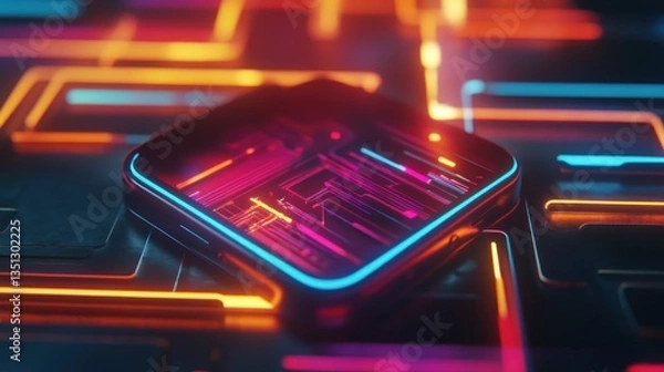 Fototapeta Neon Circuit Board Tech Glow Abstract