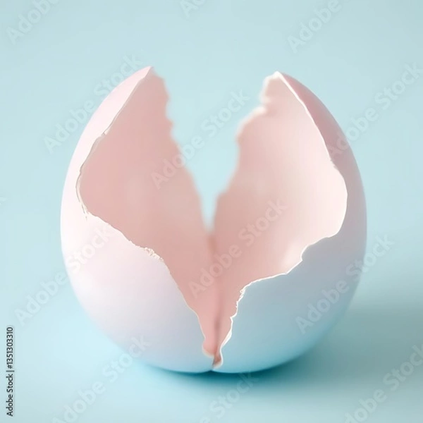 Fototapeta Broken brown eggshell on a marble surface. Ping egg