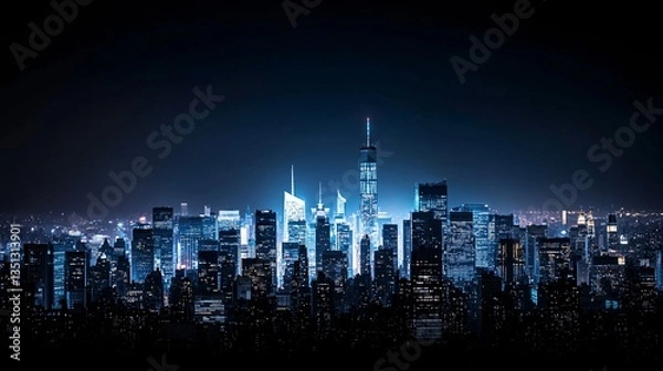Fototapeta City skyline at night with lights polluting the sky, illustrating the impact of light pollution on the environment.