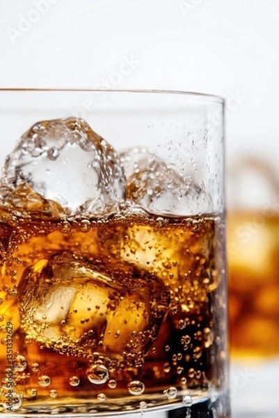 Fototapeta A refreshing glass of soda filled with ice cubes