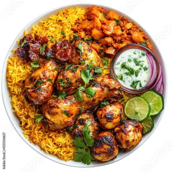 Obraz Delicious Indian Chicken Tikka Masala with Rice and Sides