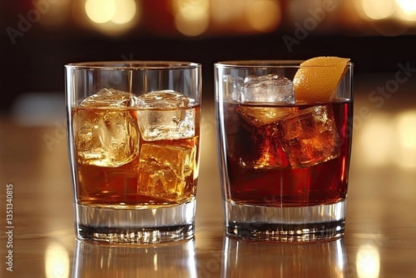 Fototapeta Strong alcoholic drink. Whiskey, rum, tequila, cognac