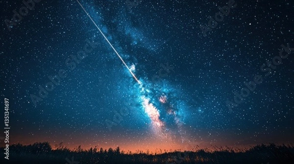 Fototapeta Night Sky with Meteor and Milky Way