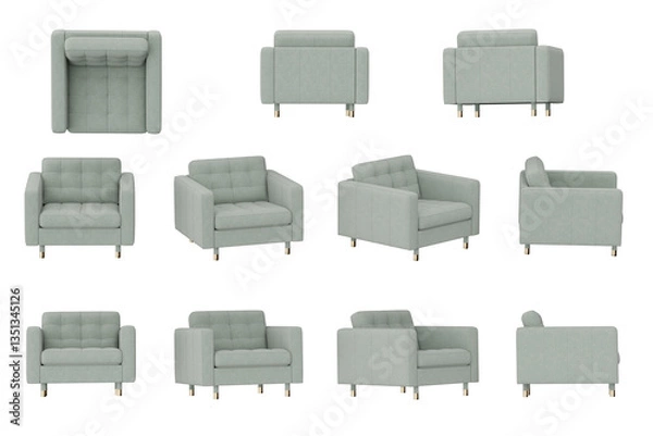 Fototapeta Pale Green Armchair from different angle isolated on transparent background, 3d rendered illustration