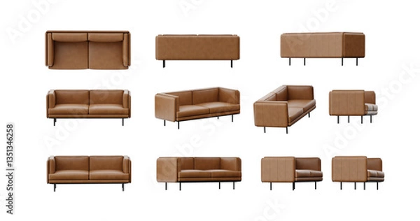 Fototapeta Leather Sofa from different angle isolated on transparent background, 3d rendered illustration