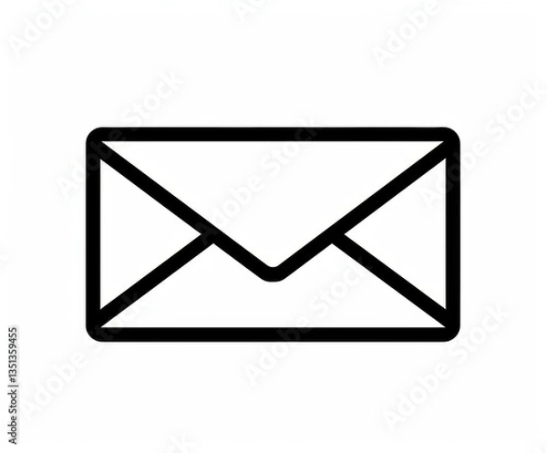 Obraz Minimalist envelope icon in black outline style without any filled areas, displayed on a plain white background. Clean and modern symbol representing email, message, or communication.
