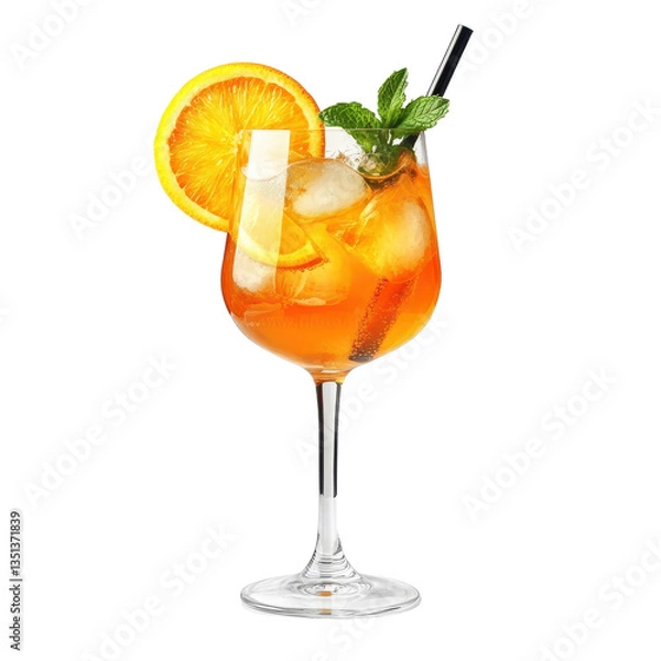 Obraz Aperol Spritz cocktail garnished with orange and mint a refreshing summer drink,