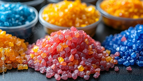 Fototapeta Colorful crystallized sugar assortment on display tempting sweet indulgence