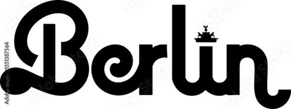 Obraz Stylized black typography design for Berlin with unique curves and crown symbol. Modern vector illustration for signage, branding, posters, and promotional materials.