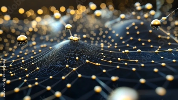 Obraz Macro of quantum computing technology. Digital patterns of big data. Microworld of LLM AI learning process. Nano technology presentation. 3d render illustration. 3D Illustration