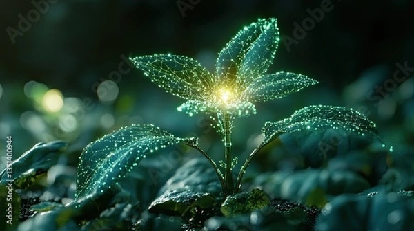 Fototapeta Futuristic Plant Glowing with Digital Networks, Representing Biotechnology and Innovation in Agricultural and Environmental Science for Sustainable development 