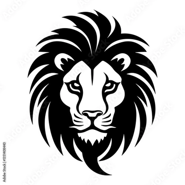 Fototapeta Detailed black and white illustration of a lion head, perfect for graphic design and wildlife projects.